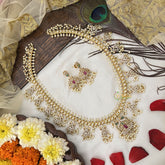 Vriksham Designer Dual Peacock Style Guttapusalu Long Neckpiece-Pearl-G19161